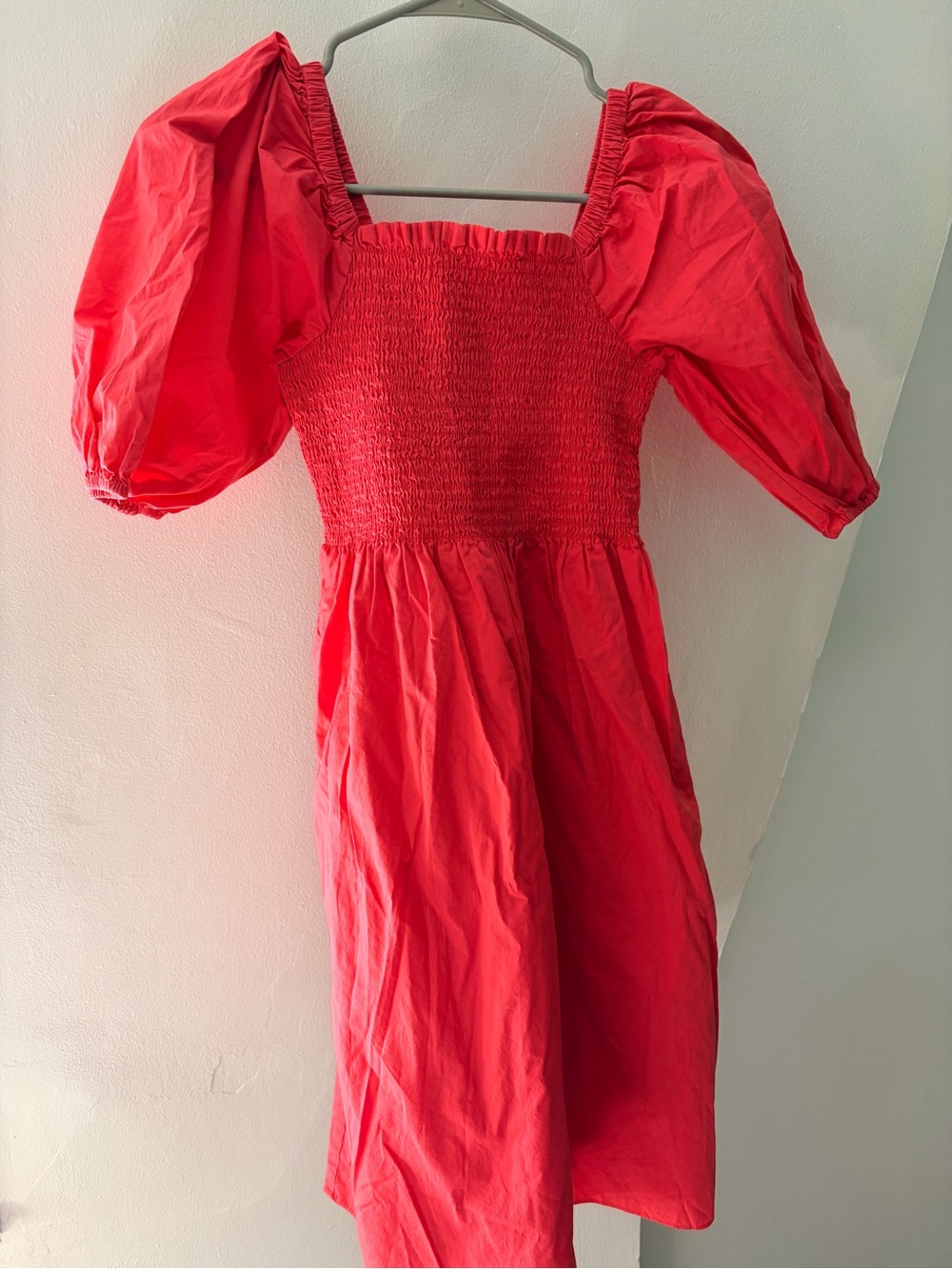 Trina Turk Coral Smocked Puff-Sleeve Dress